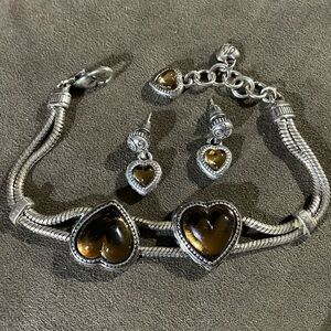 Brighton Vintage rare Duchess  Topaz glass heart bracelet and earring set